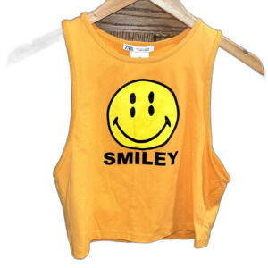 Zara Women's M Orange Spring Summer Smiley Crop Tank Top Festival Rodeo